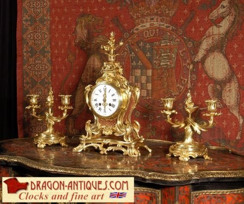 Antique French Rococo Boudoir Table Clock Set ~ Japy Freres Circa 1880.
